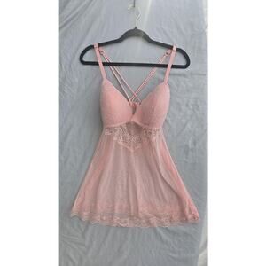 Gilligan & O'Malley Dress Womens Large Pink Lace Mesh Babydoll Lingerie